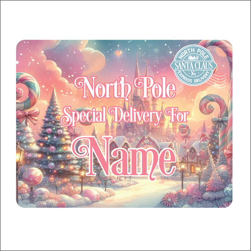 UV819 - UVDTF - DECAL ONLY - Personalised Northpole Christmas Eve Box Upto 4 names - Winter Candy Wonderland Pink - Olifantjie - Wooden - MDF - Lasercut - Blank - Craft - Kit - Mixed Media - UK