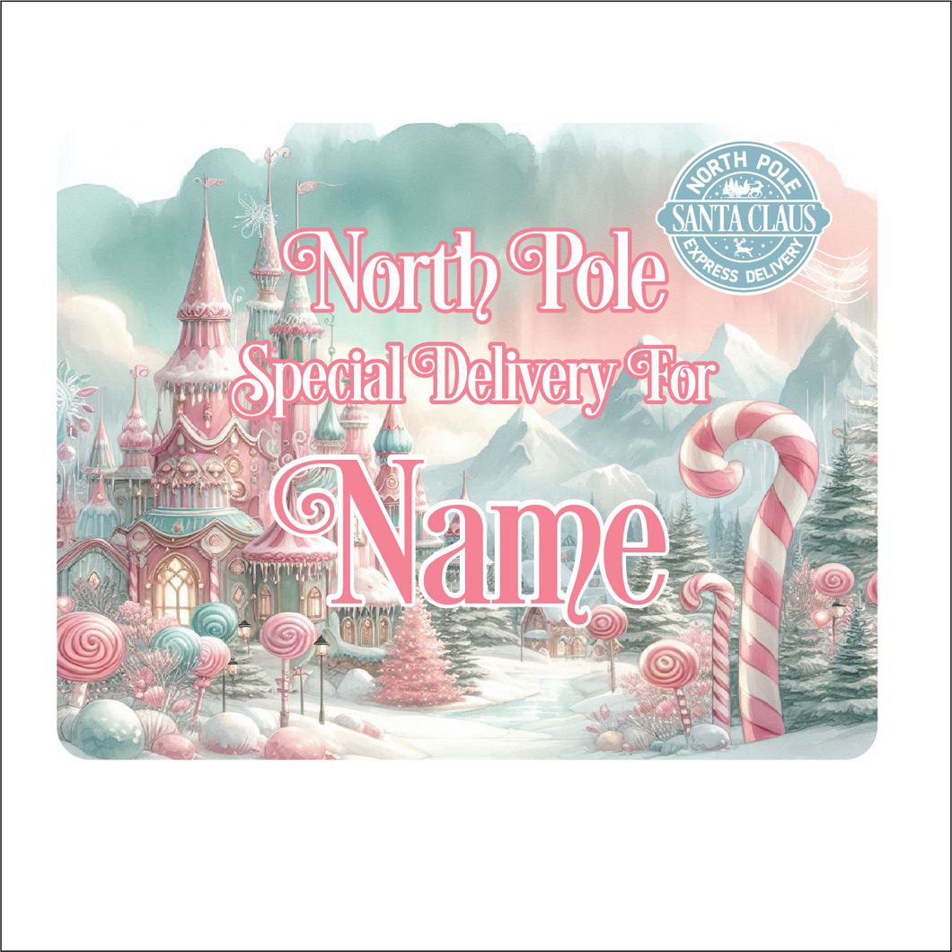 UV821 - UVDTF - DECAL ONLY - Personalised Northpole Christmas Eve Box Upto 4 names - Magical Winter Wonderland Pink - Olifantjie - Wooden - MDF - Lasercut - Blank - Craft - Kit - Mixed Media - UK