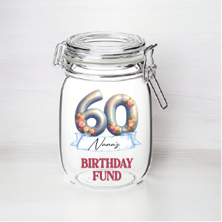 UV371 - Personalised Fund Jar UVDTF Decal - Birthday Themed - 60th Style 1 - Olifantjie - Wooden - MDF - Lasercut - Blank - Craft - Kit - Mixed Media - UK