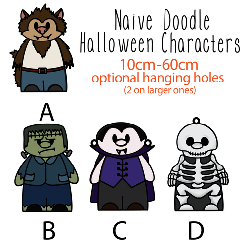 OL6091 - Wall Plaques upto 60cm (optional backing + hanging) - Naive Halloween Character Collection - select one - Olifantjie - Wooden - MDF - Lasercut - Blank - Craft - Kit - Mixed Media - UK