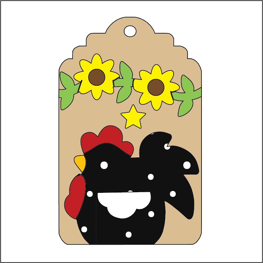NO786 - MDF 3 Sizes Chicken Hanging Bauble - Chicken Tag Style 1 - Olifantjie - Wooden - MDF - Lasercut - Blank - Craft - Kit - Mixed Media - UK