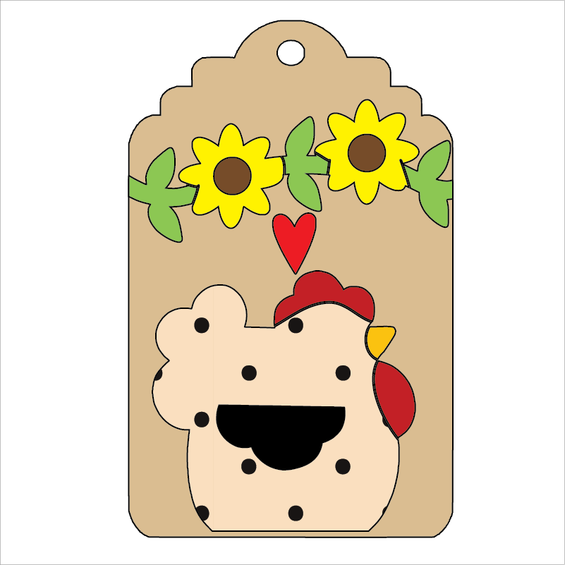 NO787 - MDF 3 Sizes Chicken Hanging Bauble - Chicken Tag Style 2 - Olifantjie - Wooden - MDF - Lasercut - Blank - Craft - Kit - Mixed Media - UK