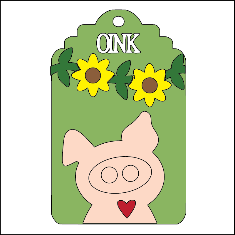 NO790 - MDF 3 Sizes Farm Hanging Bauble - Pig Tag - Olifantjie - Wooden - MDF - Lasercut - Blank - Craft - Kit - Mixed Media - UK