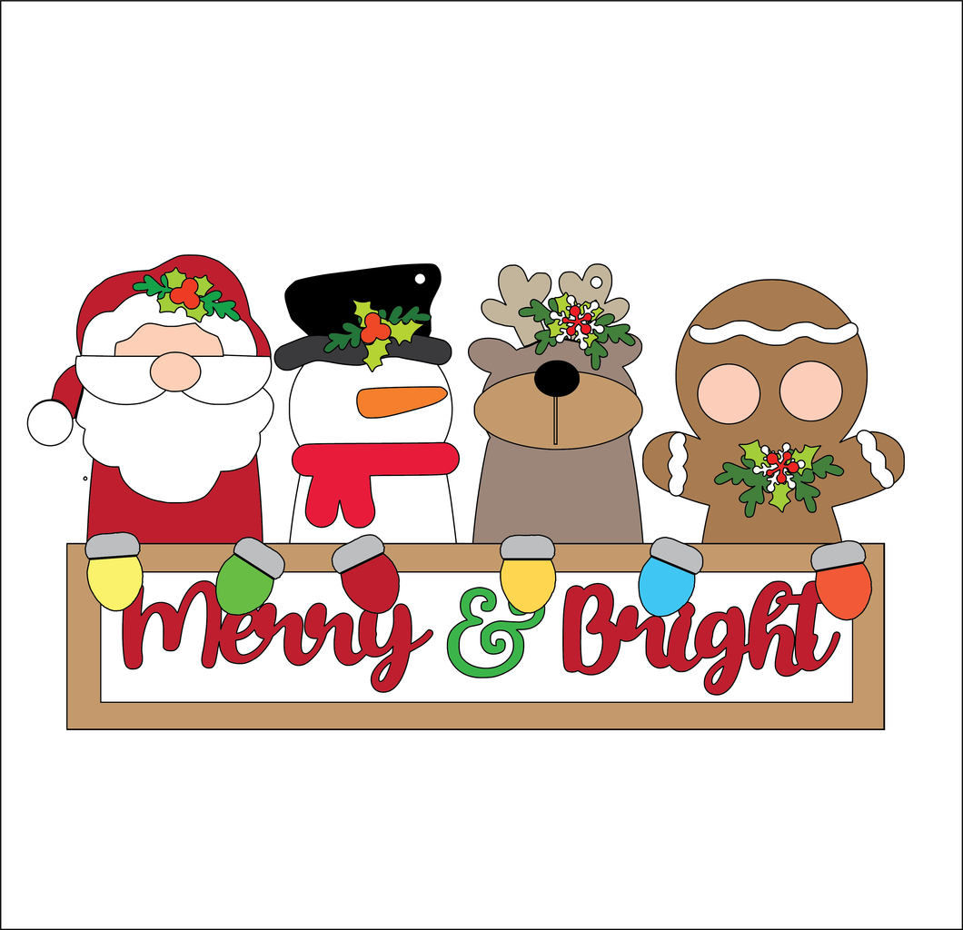 NO791 - MDF Merry & Bright Christmas Characters Hanging Plaque - Olifantjie - Wooden - MDF - Lasercut - Blank - Craft - Kit - Mixed Media - UK
