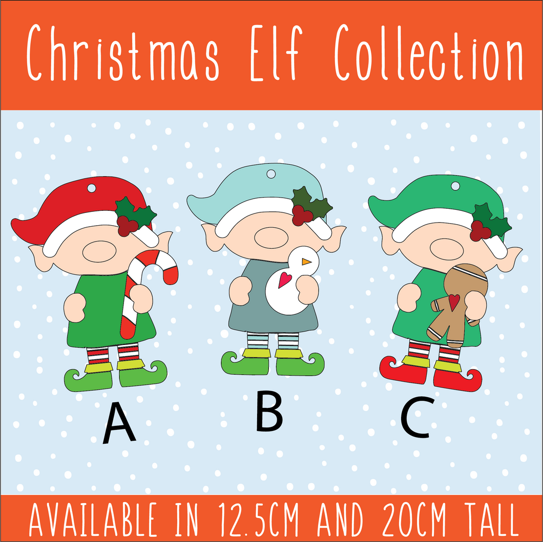 NO801 - MDF Christmas Elf Hanging Collection - Olifantjie - Wooden - MDF - Lasercut - Blank - Craft - Kit - Mixed Media - UK