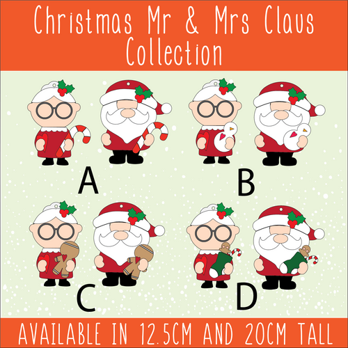 NO802 - MDF Christmas Mr & Mrs Claus Hanging Collection - Olifantjie - Wooden - MDF - Lasercut - Blank - Craft - Kit - Mixed Media - UK
