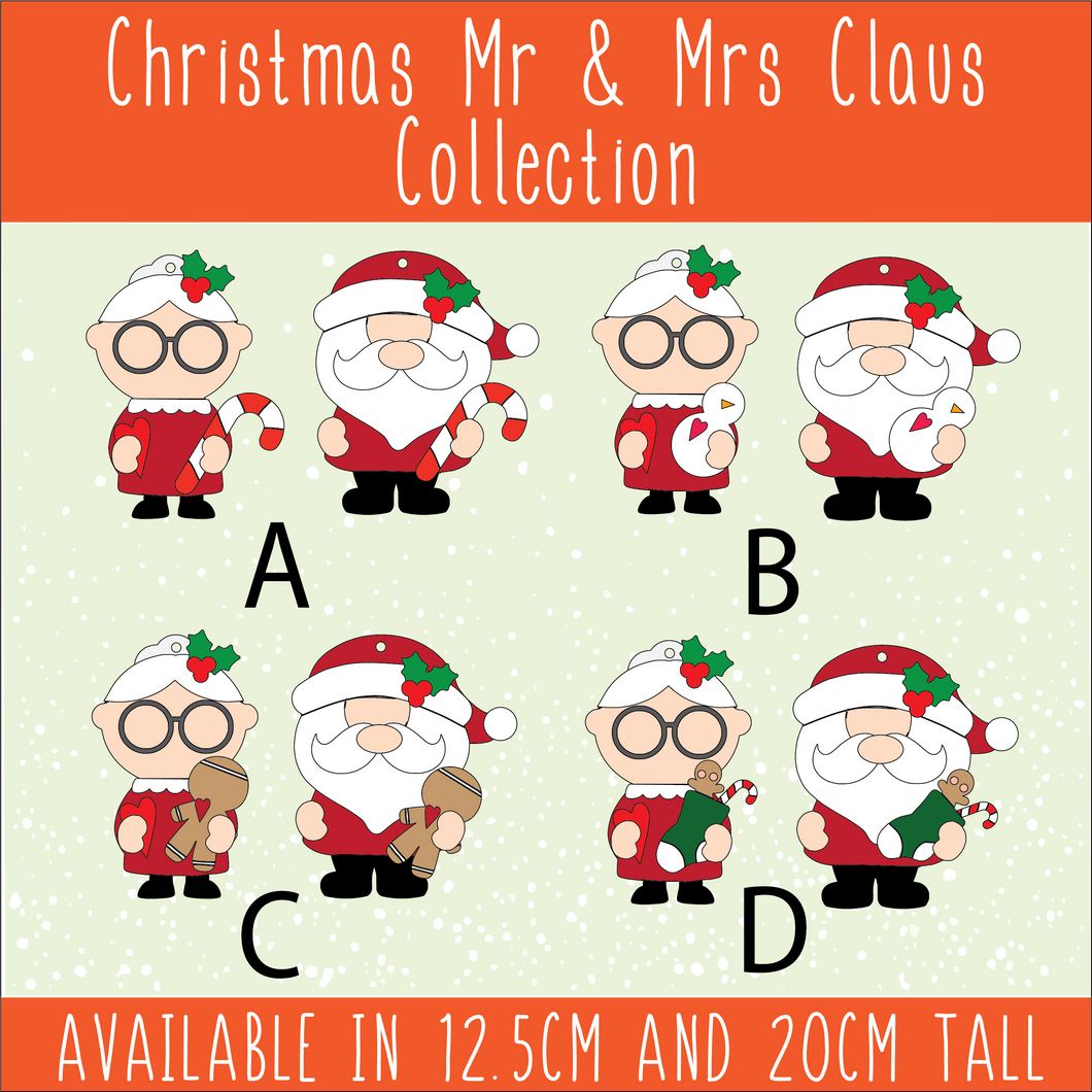 NO802 - MDF Christmas Mr & Mrs Claus Hanging Collection - Olifantjie - Wooden - MDF - Lasercut - Blank - Craft - Kit - Mixed Media - UK