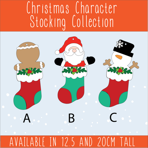 NO806 - MDF Christmas Character Stocking Hanging Collection - Olifantjie - Wooden - MDF - Lasercut - Blank - Craft - Kit - Mixed Media - UK