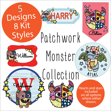 OL6141 - MDF Patchwork Monster Doodle Collection - choose one product and character type - Olifantjie - Wooden - MDF - Lasercut - Blank - Craft - Kit - Mixed Media - UK