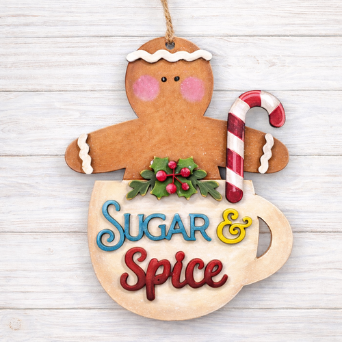 NO840 - MDF Gingerbread Mug Sugar and Spice hanging Christmas decoration - 2 sizes - Olifantjie - Wooden - MDF - Lasercut - Blank - Craft - Kit - Mixed Media - UK