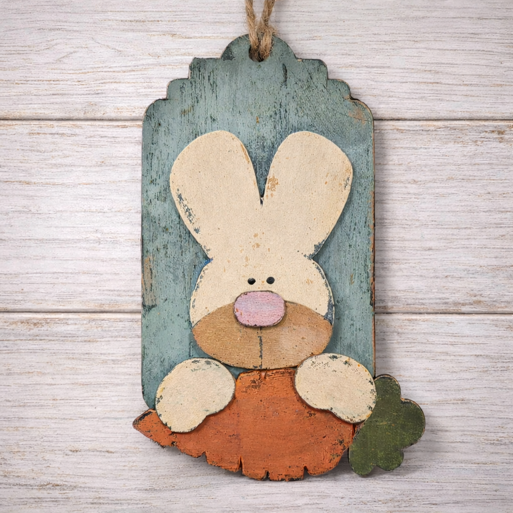 NO811 - MDF Easter Bunny Tag hanging Easter decoration - Olifantjie - Wooden - MDF - Lasercut - Blank - Craft - Kit - Mixed Media - UK