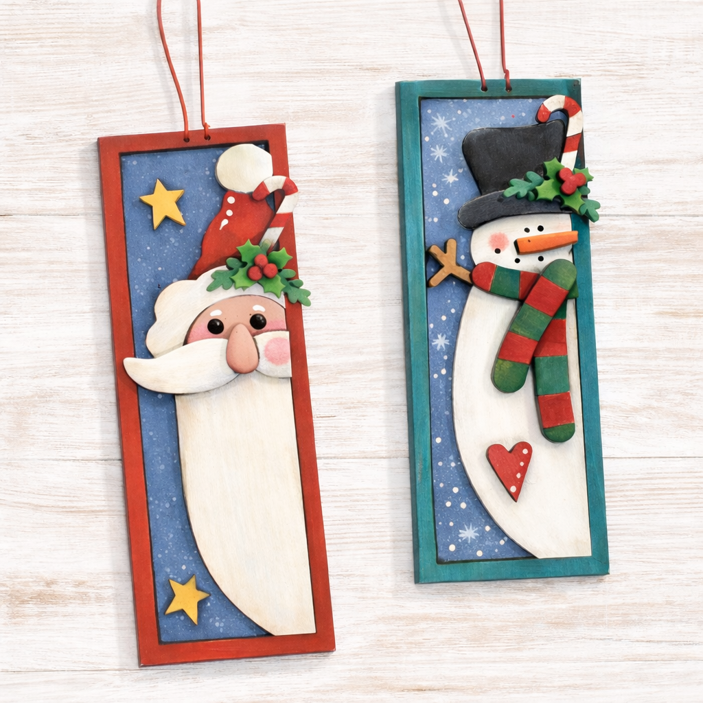NO812 - MDF Santa or Snowman rectangle hanging Christmas decoration - 2 sizes
