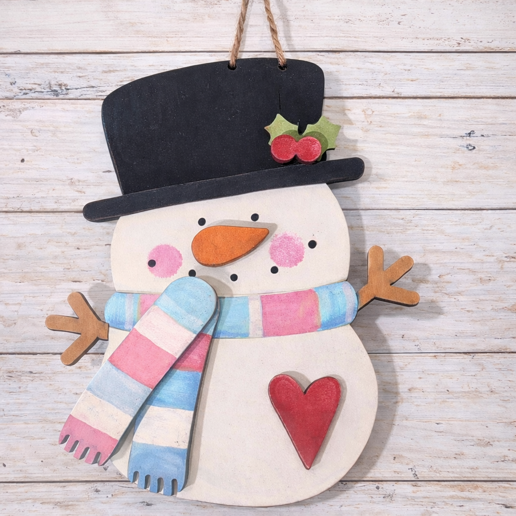 NO818 - MDF Snowman scarf hanging Christmas decoration - 2 sizes