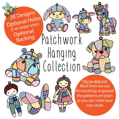 OL6089 - Wall Plaques upto 60cm (optional backing + hanging) - Patchwork Character Collection - select one - Olifantjie - Wooden - MDF - Lasercut - Blank - Craft - Kit - Mixed Media - UK