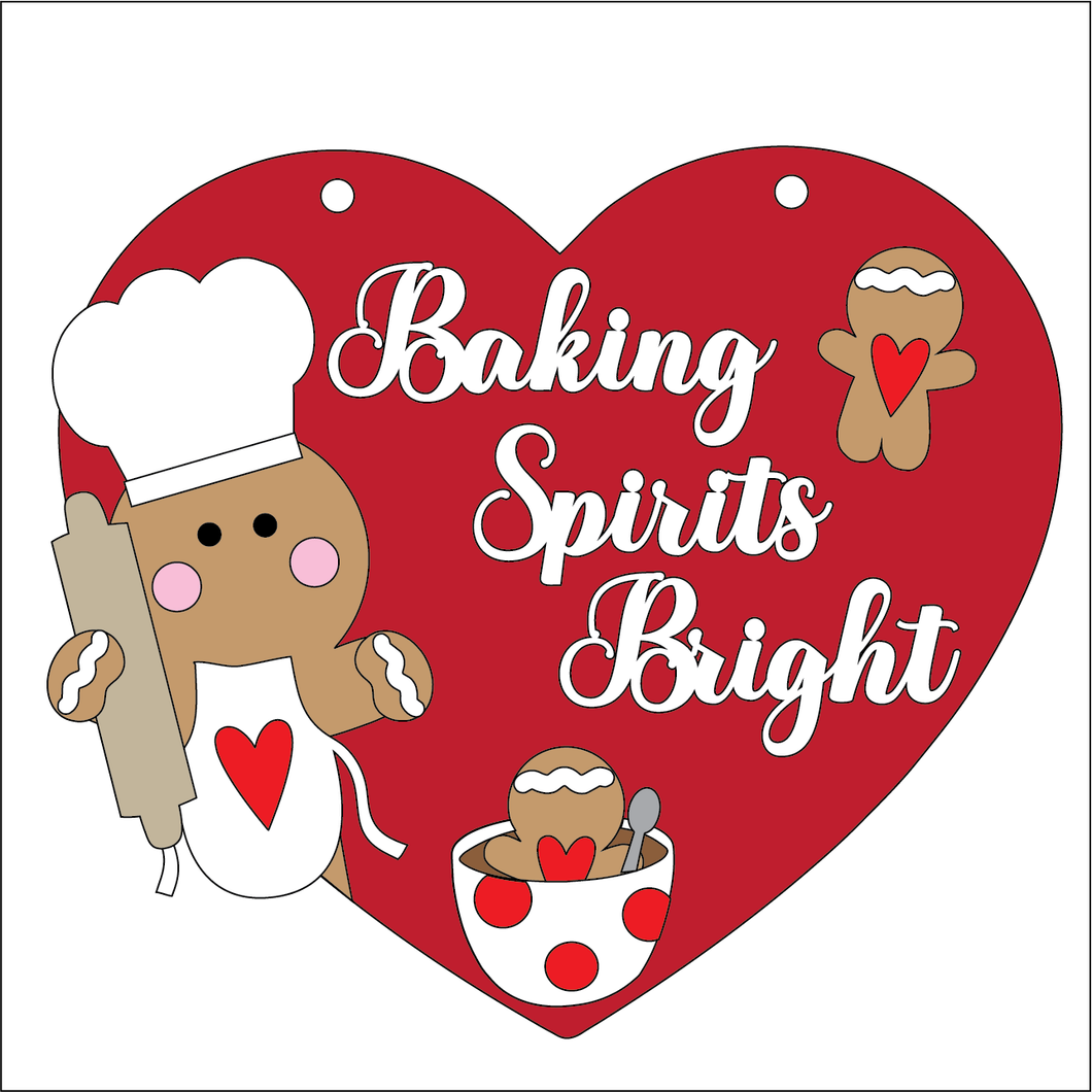 OL5423 - Large Heart Baking Spirits Bright Gingerbread - optional hanging - Olifantjie - Wooden - MDF - Lasercut - Blank - Craft - Kit - Mixed Media - UK