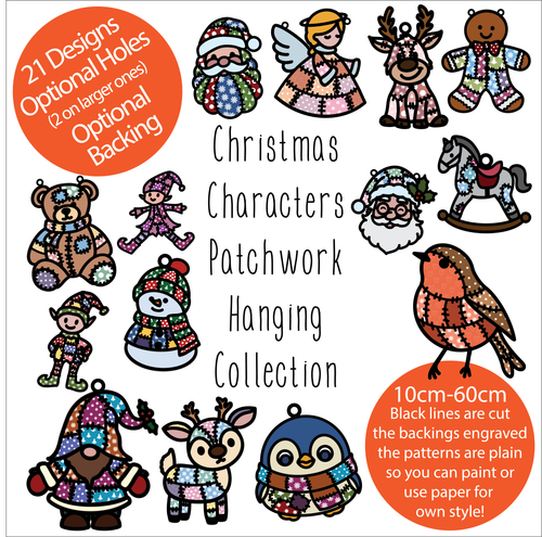 OL6110 - Wall Plaques upto 60cm (optional backing + hanging) -  Patchwork Christmas Characters Collection   - select one