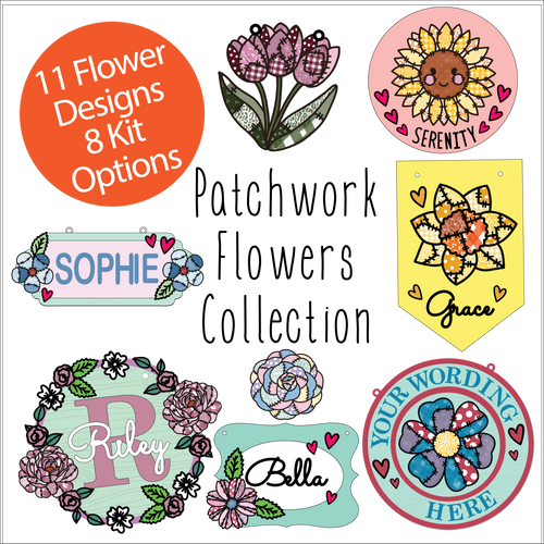 OL6095 - MDF Patchwork Floral Doodle Collection - choose one product and flower type - Olifantjie - Wooden - MDF - Lasercut - Blank - Craft - Kit - Mixed Media - UK