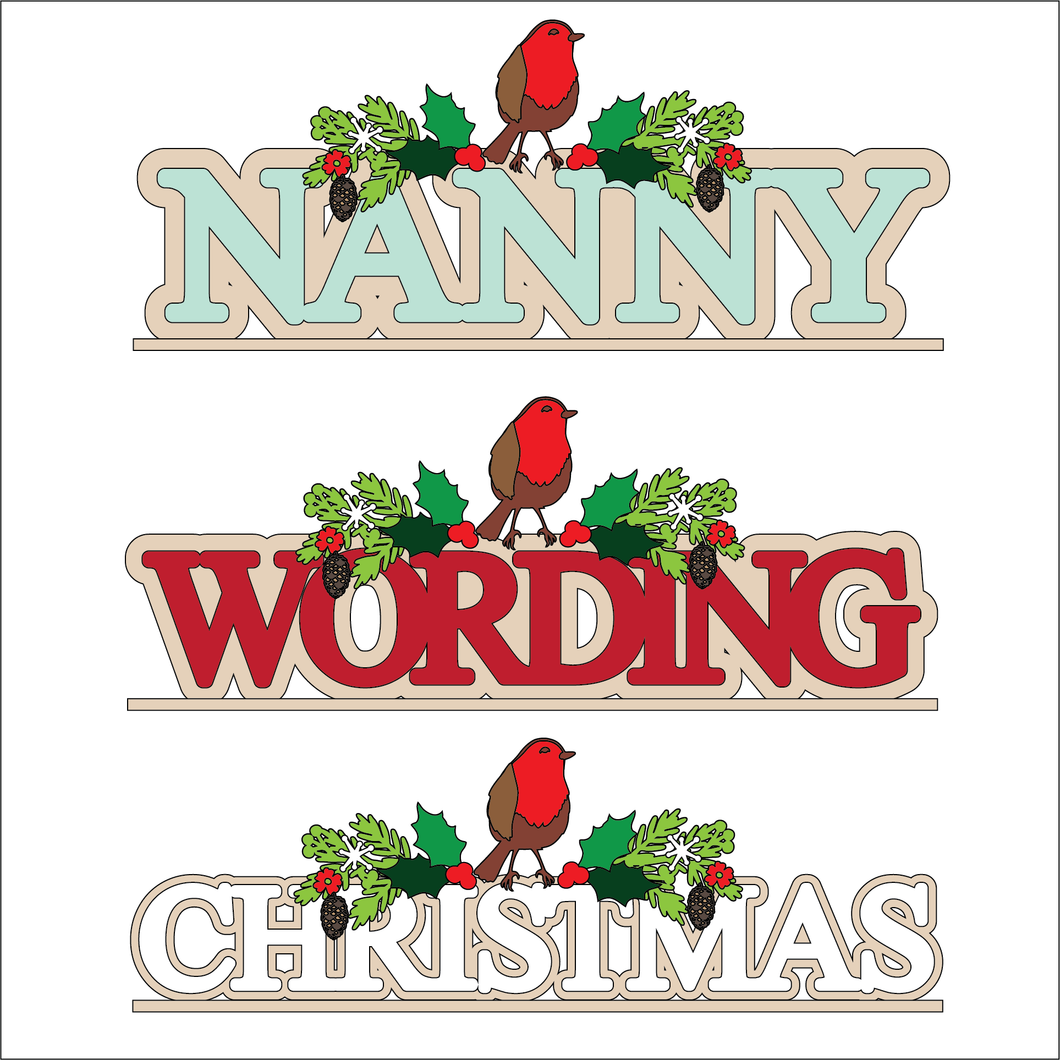 OL6117 - MDF Freestanding Personalised Name - Poinsettia Themed - Olifantjie - Wooden - MDF - Lasercut - Blank - Craft - Kit - Mixed Media - UK