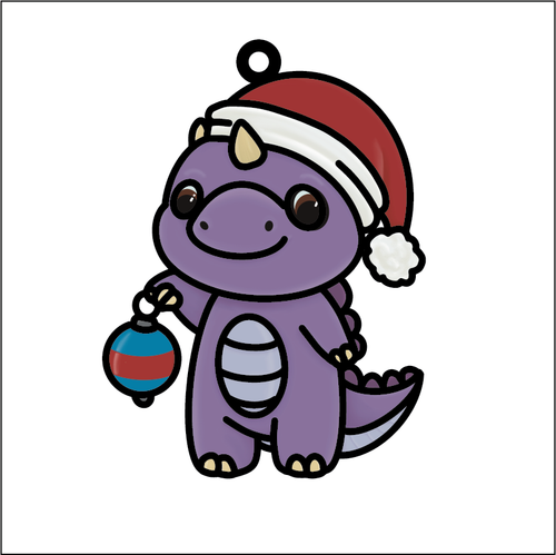 OL5543 - MDF Doodle Character Christmas Hanging Bauble - Dinosaur 1 - Olifantjie - Wooden - MDF - Lasercut - Blank - Craft - Kit - Mixed Media - UK