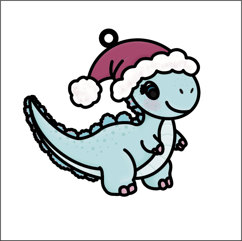 OL5545 - MDF Doodle Character Christmas Hanging Bauble - Dinosaur 3 - Olifantjie - Wooden - MDF - Lasercut - Blank - Craft - Kit - Mixed Media - UK