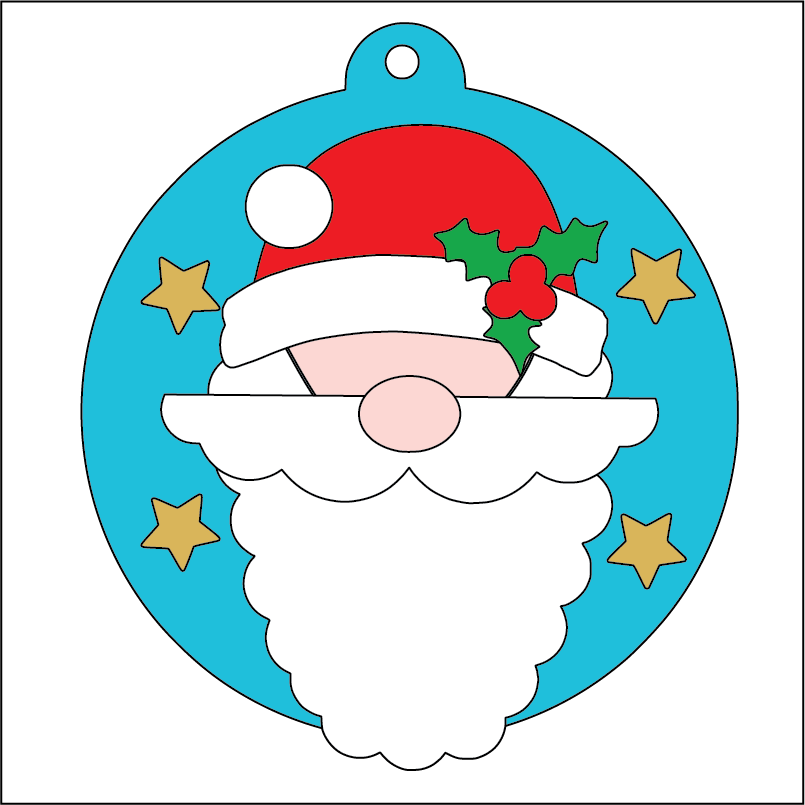 NO377 - MDF 2 Sizes Christmas Round  Hanging Bauble - Santa Head - Olifantjie - Wooden - MDF - Lasercut - Blank - Craft - Kit - Mixed Media - UK