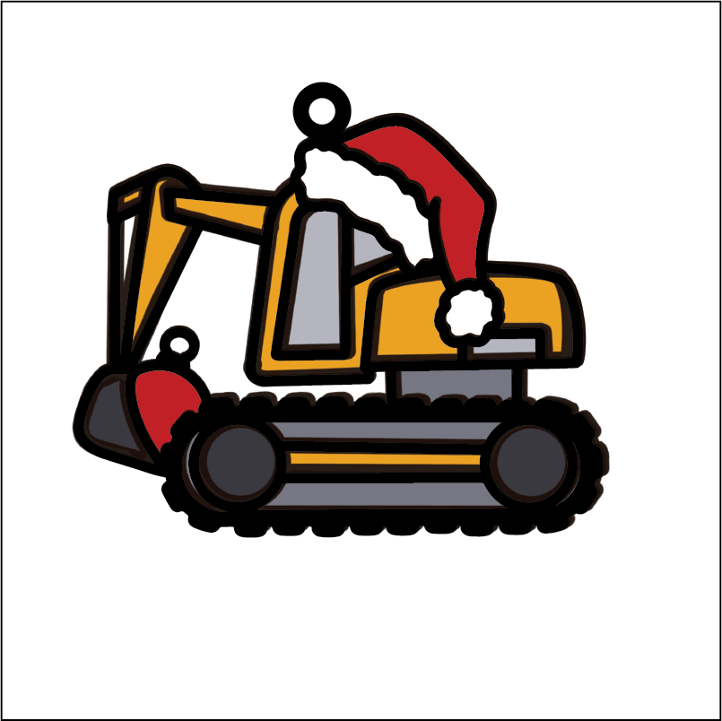 OL5550 - MDF Doodle Vehicle Christmas Hanging Bauble - Digger Excavator - Olifantjie - Wooden - MDF - Lasercut - Blank - Craft - Kit - Mixed Media - UK