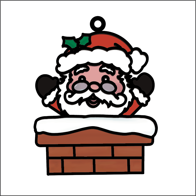 OL5551 - MDF Doodle Character Christmas Hanging Bauble - Santa Chimney - Olifantjie - Wooden - MDF - Lasercut - Blank - Craft - Kit - Mixed Media - UK