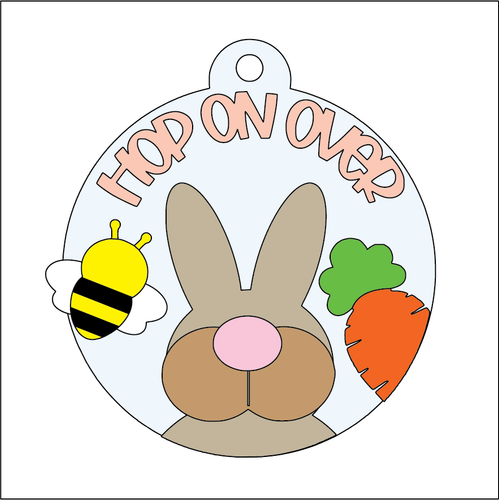 NO511 - MDF 2 Sizes Easter Hanging Bauble - Bunny 'hop on over' - Olifantjie - Wooden - MDF - Lasercut - Blank - Craft - Kit - Mixed Media - UK