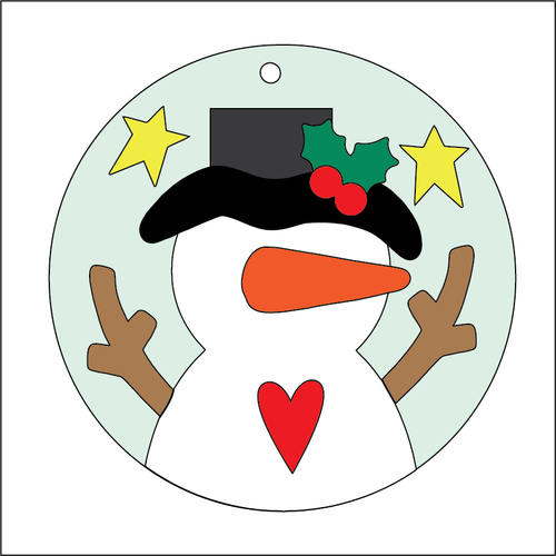 NO383 - MDF 2 Sizes Christmas Round  Hanging Bauble - Snowman 5 - Olifantjie - Wooden - MDF - Lasercut - Blank - Craft - Kit - Mixed Media - UK