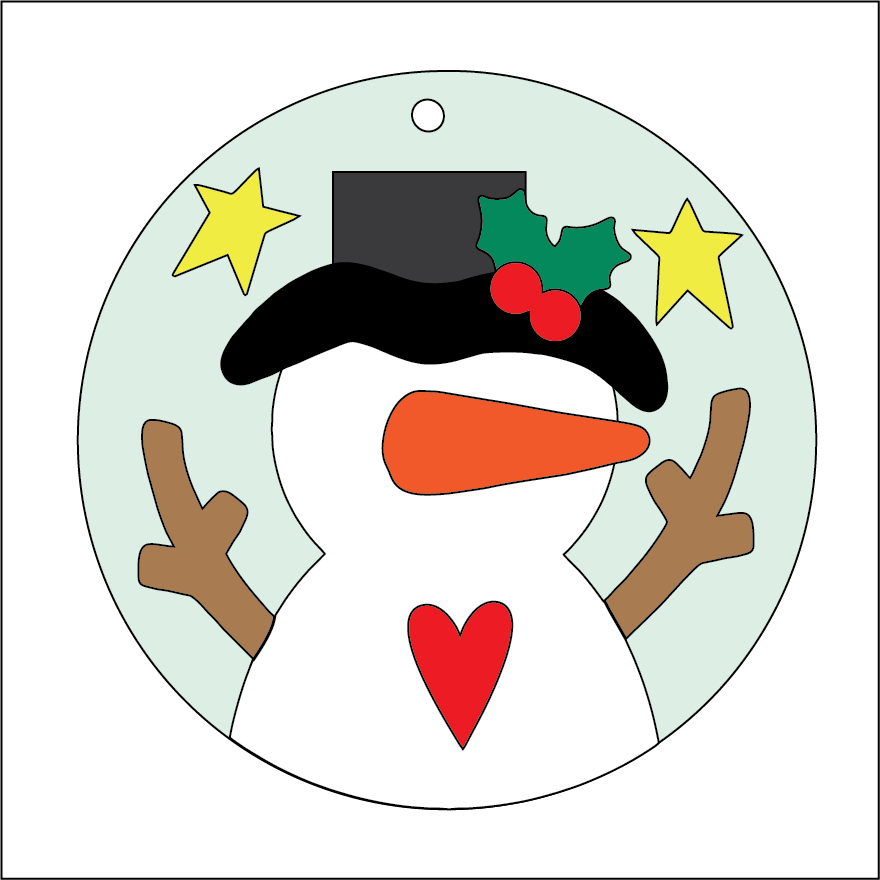 NO383 - MDF 2 Sizes Christmas Round  Hanging Bauble - Snowman 5 - Olifantjie - Wooden - MDF - Lasercut - Blank - Craft - Kit - Mixed Media - UK