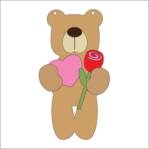 NO525  - MDF 2 Sizes Valentines Love Hanging Bauble Bear