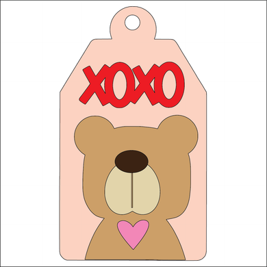 NO526 - MDF 2 Sizes XOXO Bear Valentines Love Tag Hanging