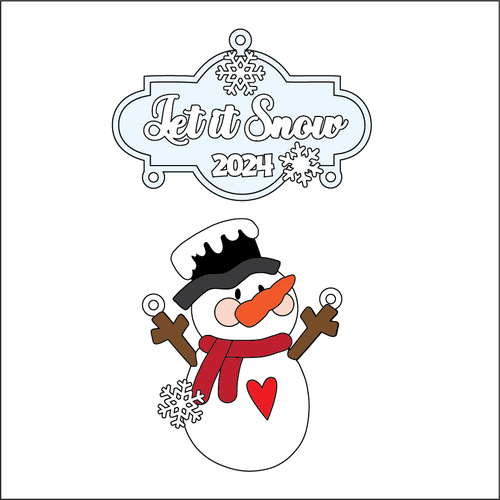 OL5421 - MDF 2 Sizes Christmas  Hanging Bauble - Sign - Let it snow Snowman - Olifantjie - Wooden - MDF - Lasercut - Blank - Craft - Kit - Mixed Media - UK