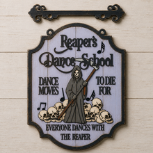OL3474 - MDF Farmhouse Doodle Halloween - Hanging Sign Layered Plaque - Reaper Dance School - Olifantjie - Wooden - MDF - Lasercut - Blank - Craft - Kit - Mixed Media - UK
