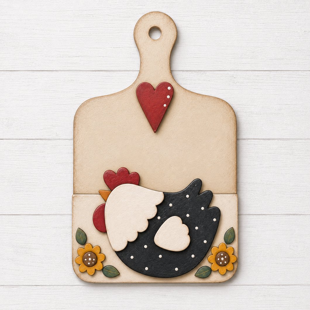NO867 - Mdf Rooster Chicken Chopping Board With Pocket - Olifantjie - Wooden - MDF - Lasercut - Blank - Craft - Kit - Mixed Media - UK