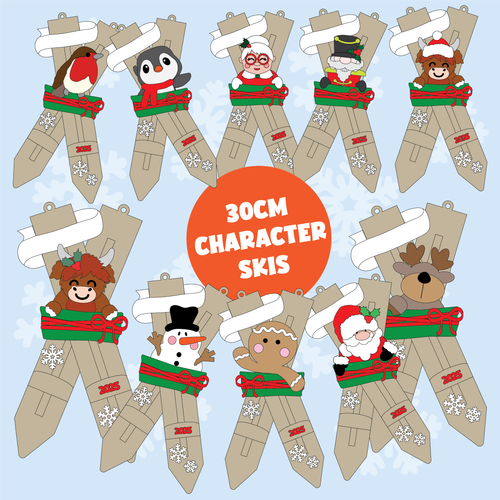 OL6105 MDF Large Character Hanging Skis 30cm - Choice of 11 Characters - Olifantjie - Wooden - MDF - Lasercut - Blank - Craft - Kit - Mixed Media - UK