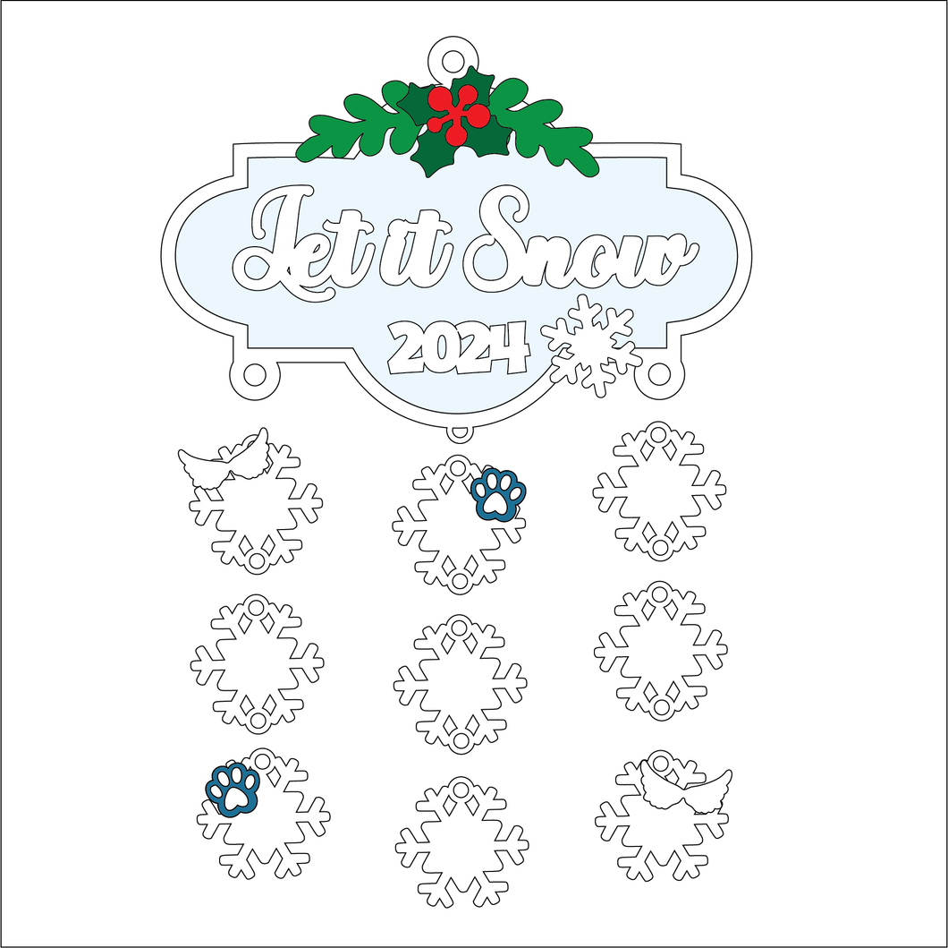 OL5409 - MDF  Christmas Farmhouse Let it Snow Snowflake Family Hanging - Olifantjie - Wooden - MDF - Lasercut - Blank - Craft - Kit - Mixed Media - UK