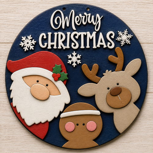 NO803 - MDF Merry Christmas Characters Hanging Plaque - Olifantjie - Wooden - MDF - Lasercut - Blank - Craft - Kit - Mixed Media - UK