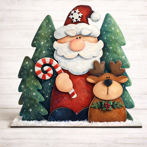 NO834 - MDF Large Freestanding Santa Reindeer Scene - Olifantjie - Wooden - MDF - Lasercut - Blank - Craft - Kit - Mixed Media - UK
