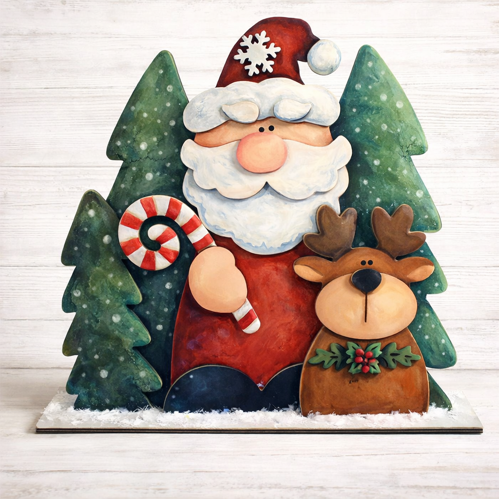 NO834 - MDF Large Freestanding Santa Reindeer Scene - Olifantjie - Wooden - MDF - Lasercut - Blank - Craft - Kit - Mixed Media - UK
