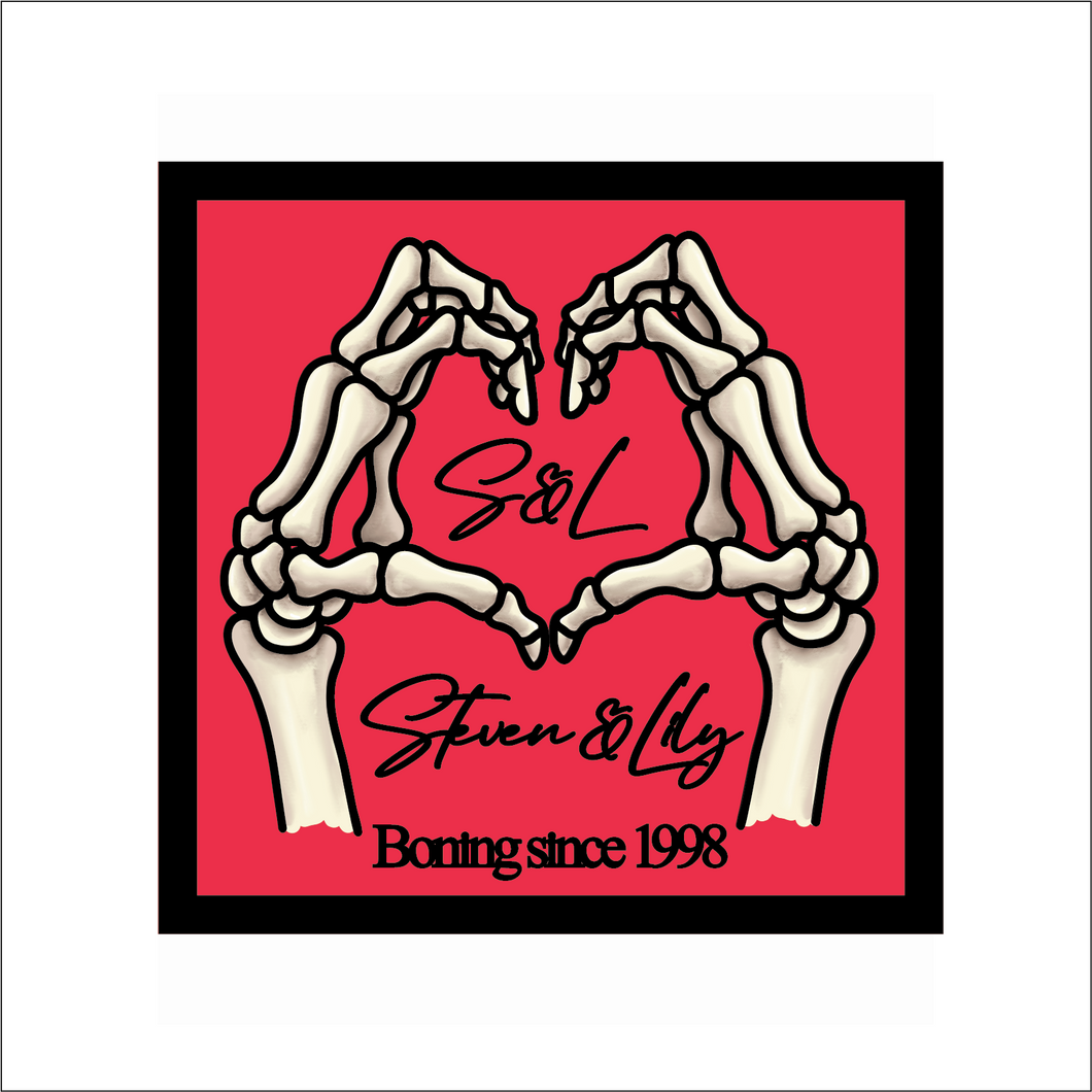 OL6111 - MDF Personalised Skeleton Heart Hands Hanging Plaque - Olifantjie - Wooden - MDF - Lasercut - Blank - Craft - Kit - Mixed Media - UK