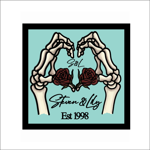 OL6112 - MDF Personalised Skeleton Rose Heart Hands Hanging Plaque - Olifantjie - Wooden - MDF - Lasercut - Blank - Craft - Kit - Mixed Media - UK
