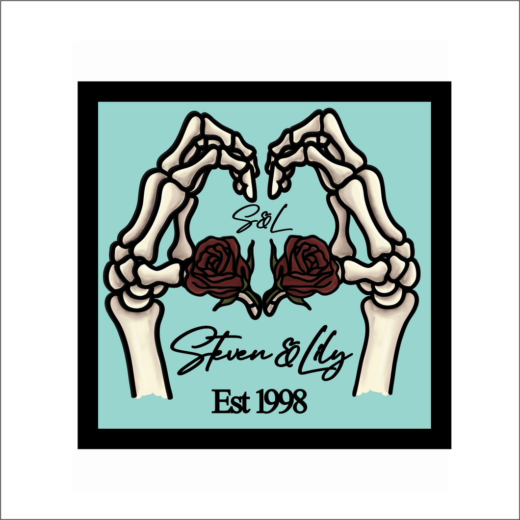 OL6112 - MDF Personalised Skeleton Rose Heart Hands Hanging Plaque - Olifantjie - Wooden - MDF - Lasercut - Blank - Craft - Kit - Mixed Media - UK