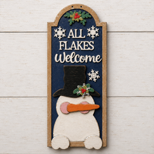 NO793 - MDF All Flakes Welcome Snowman Hanging Plaque - Olifantjie - Wooden - MDF - Lasercut - Blank - Craft - Kit - Mixed Media - UK