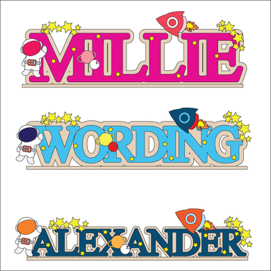 OL6121 - MDF Freestanding Personalised Name - Space Themed - Olifantjie