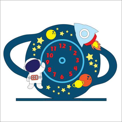 OL6077 - MDF Large Freestanding Space Clock with Optional Sweeping Clock Movement and Hands - Olifantjie - Wooden - MDF - Lasercut - Blank - Craft - Kit - Mixed Media - UK