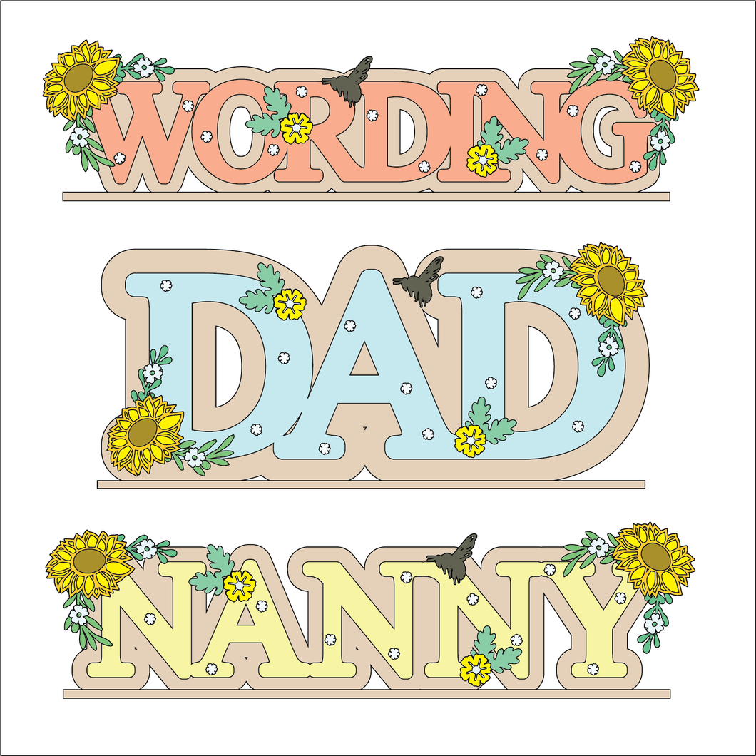 OL6114 - MDF Freestanding Personalised Name - Sunflower Themed - Olifantjie - Wooden - MDF - Lasercut - Blank - Craft - Kit - Mixed Media - UK