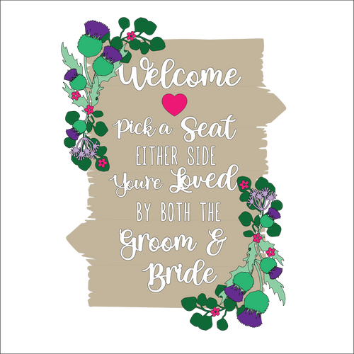 OL5099 - MDF Large Pick a Seat either side sign - Thistle Theme - Olifantjie - Wooden - MDF - Lasercut - Blank - Craft - Kit - Mixed Media - UK