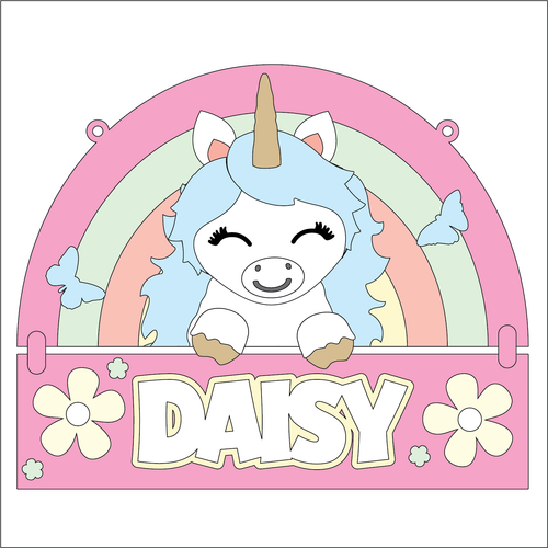 OL5328 - Large  Unicorn Personalised Rainbow  Plaque - Optional Hanging - Olifantjie - Wooden - MDF - Lasercut - Blank - Craft - Kit - Mixed Media - UK