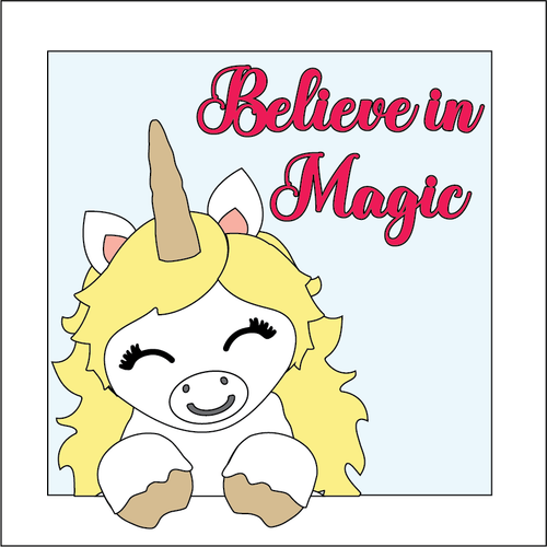 OL5331 - MDF Ladder Insert Tile - Unicorn Believe in magic - Olifantjie - Wooden - MDF - Lasercut - Blank - Craft - Kit - Mixed Media - UK